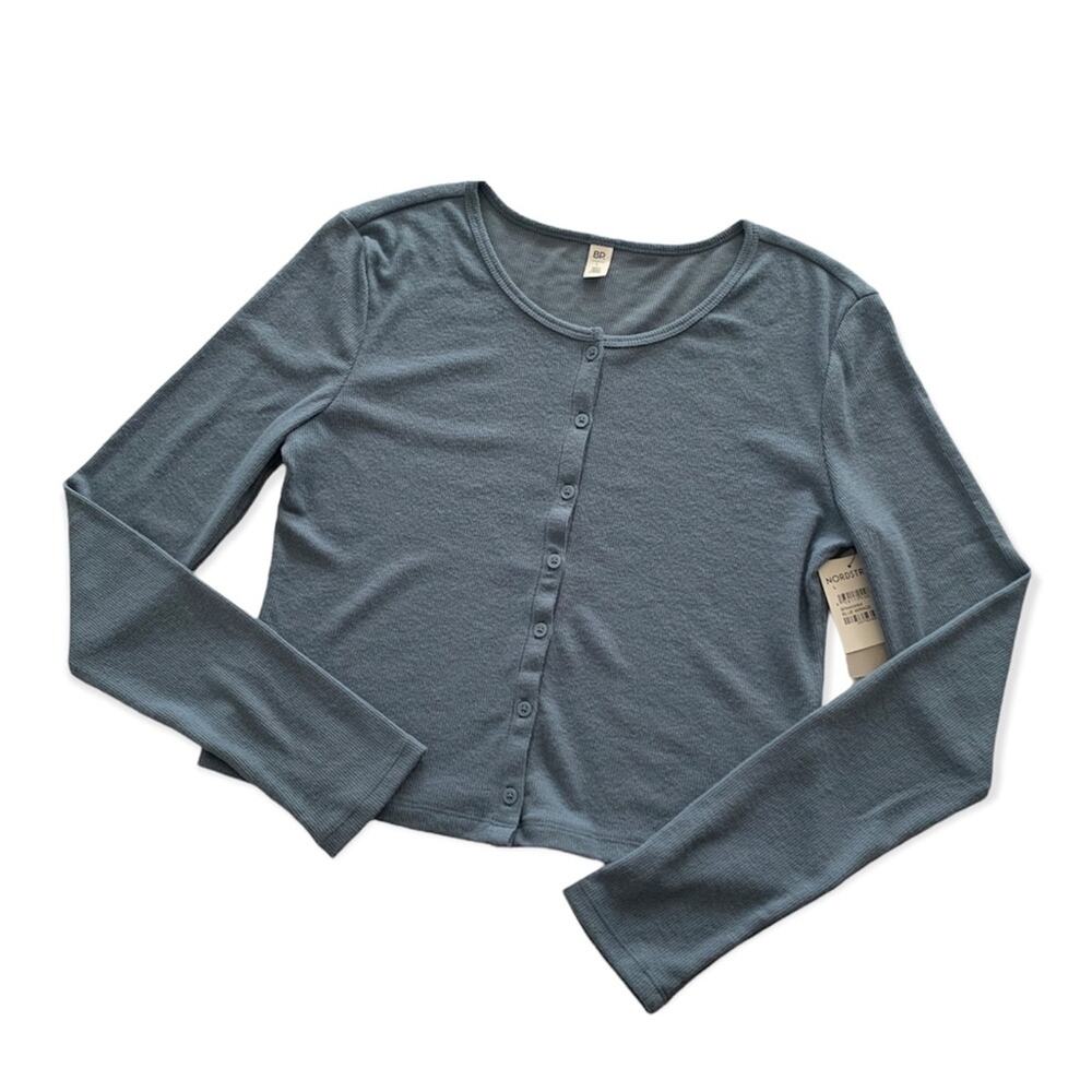 BP Nordstrom Blue Mirage Ribbed Long Sleeve Button Up Cardigan Women's Large
